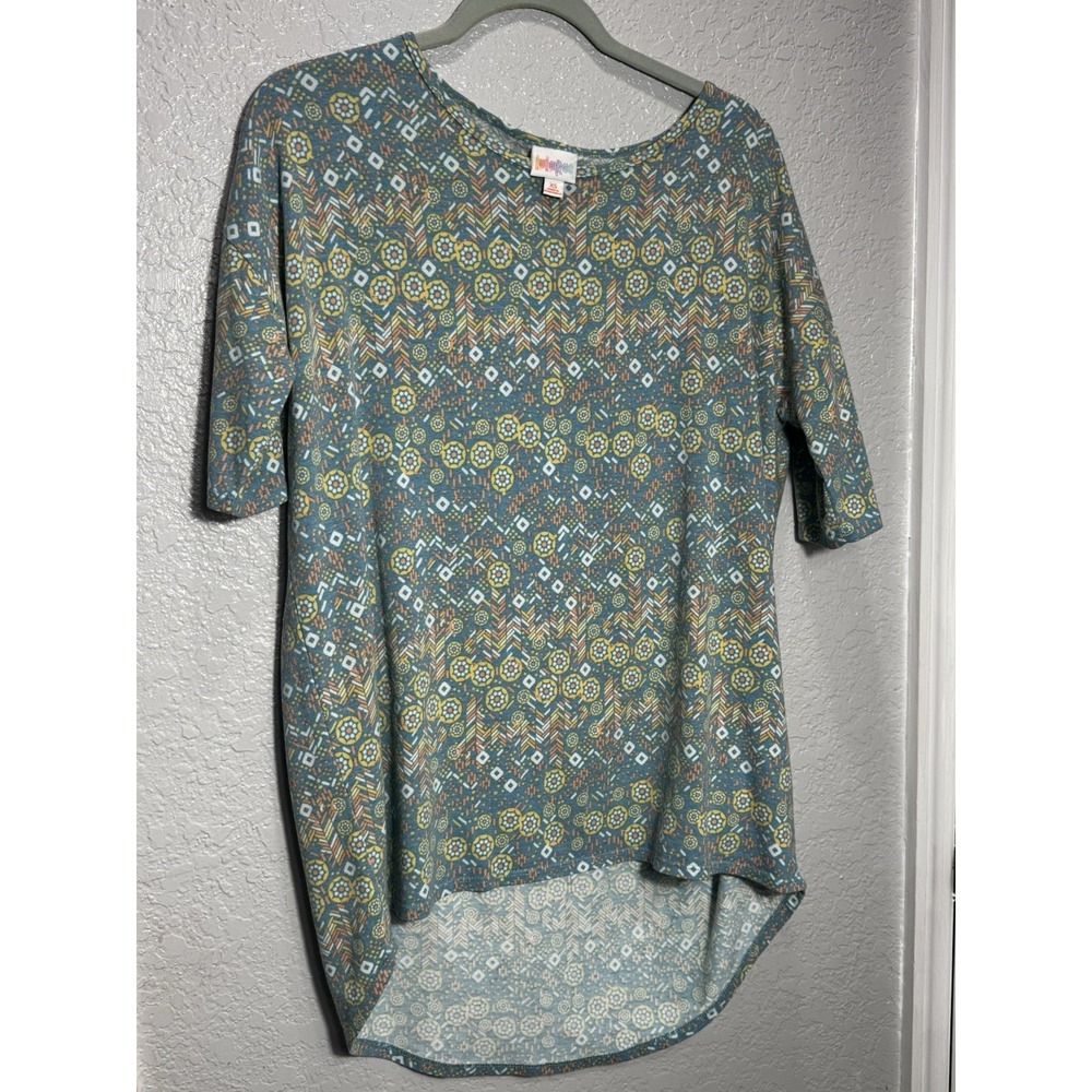 Lula Roe Tunic Women's Top Size XS Blue & Multi Color Pattern IRMA